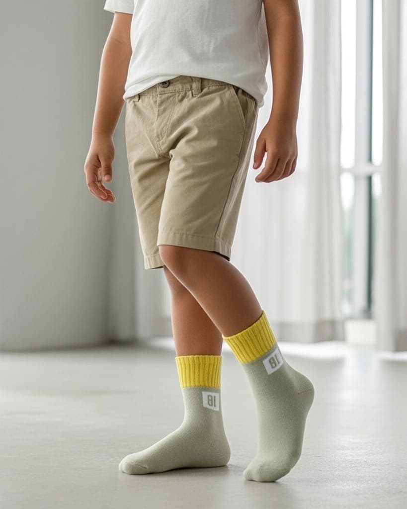 Unisex Grey Ankle Socks with Yellow Cuffs – Breathable Cotton Blend