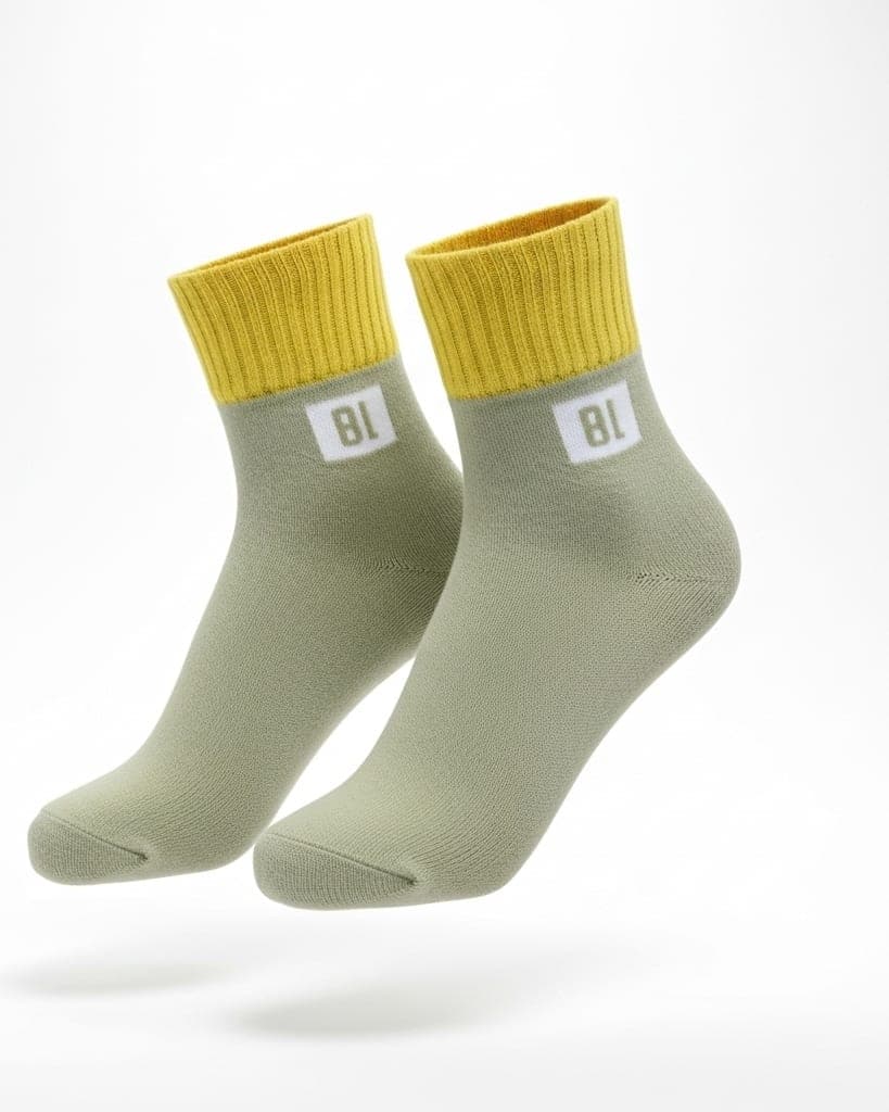 Unisex Grey Ankle Socks with Yellow Cuffs – Breathable Cotton Blend hover