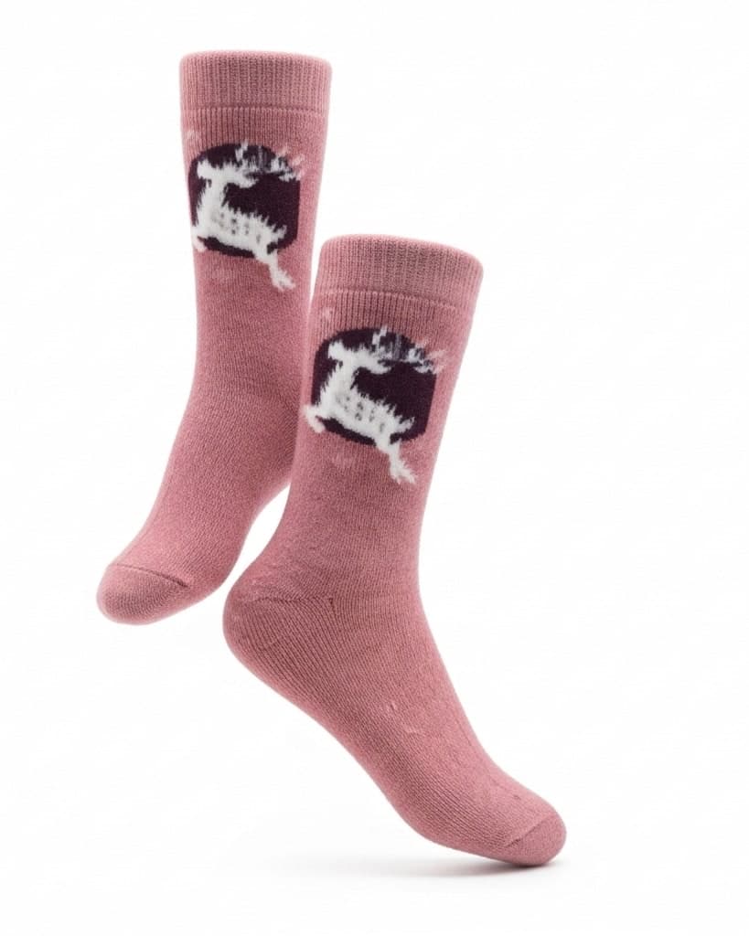 Warm Wool Blend Crew Socks in Rose Pink with Abstract Pattern