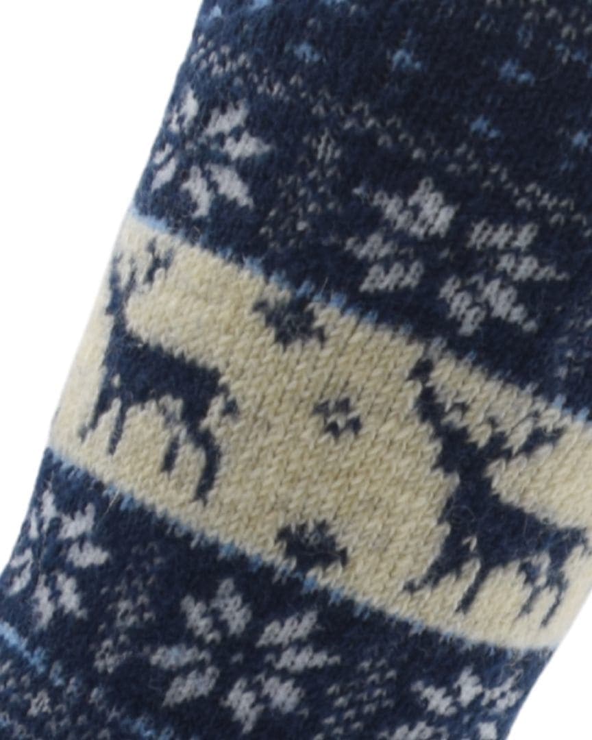 Woolen Winter Socks – Blue & Cream | Cozy Reindeer & Snowflake Design
