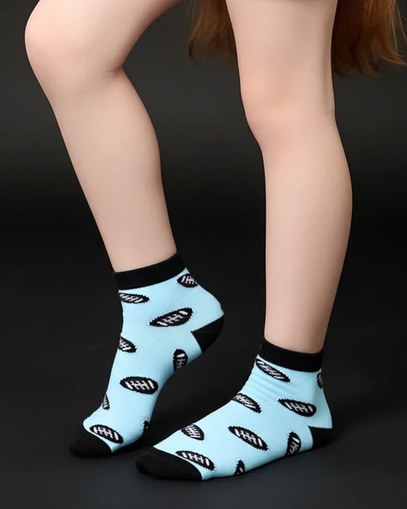 Sky Blue Football Print Ankle Socks – Soft & Stylish hover