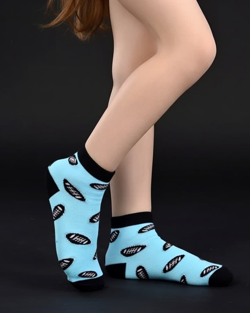 Sky Blue Football Print Ankle Socks – Soft & Stylish