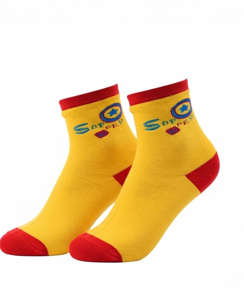 Kids Yellow Superhero-Themed Socks – Soft Cotton Blend with Fun Design