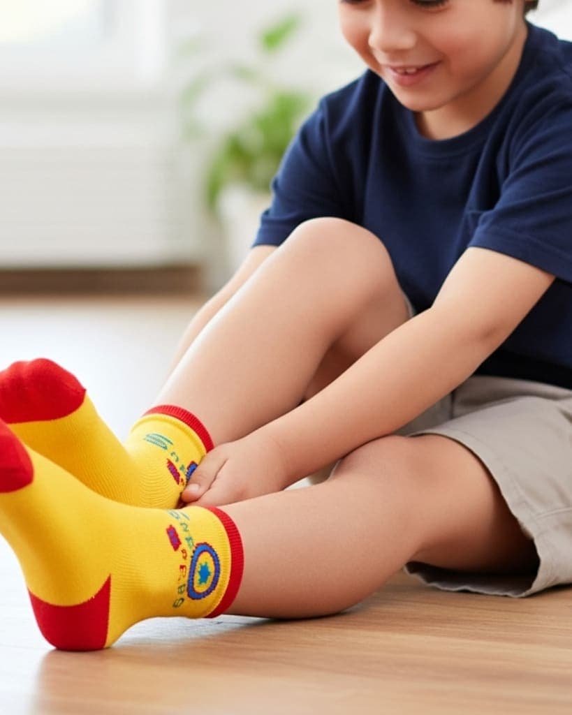 Kids Yellow Superhero-Themed Socks – Soft Cotton Blend with Fun Design hover