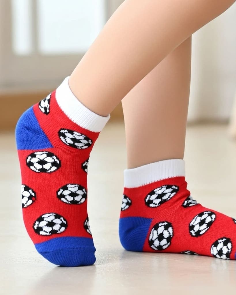 Red Soccer Ball Print Ankle Socks – Fun & Sporty for Kids hover