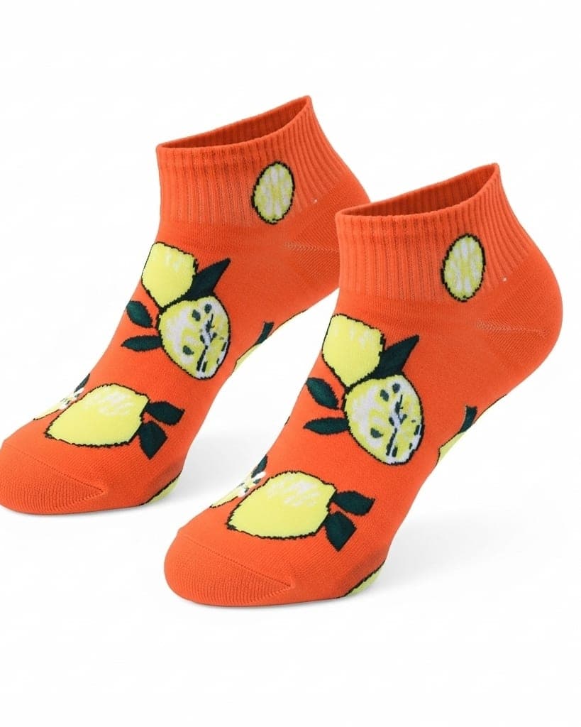 Orange Ankle Socks with Lemon – Fun Fruit Design, Soft Cotton Blend