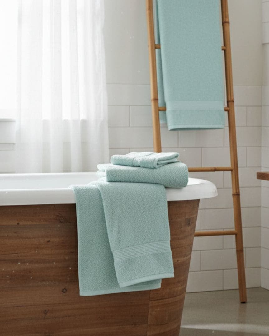 Highly Absorbent Aqua Green Cotton Bath Towel – 490 GSM, Large Size (130×65 cm) Soft & Quick Dry hover
