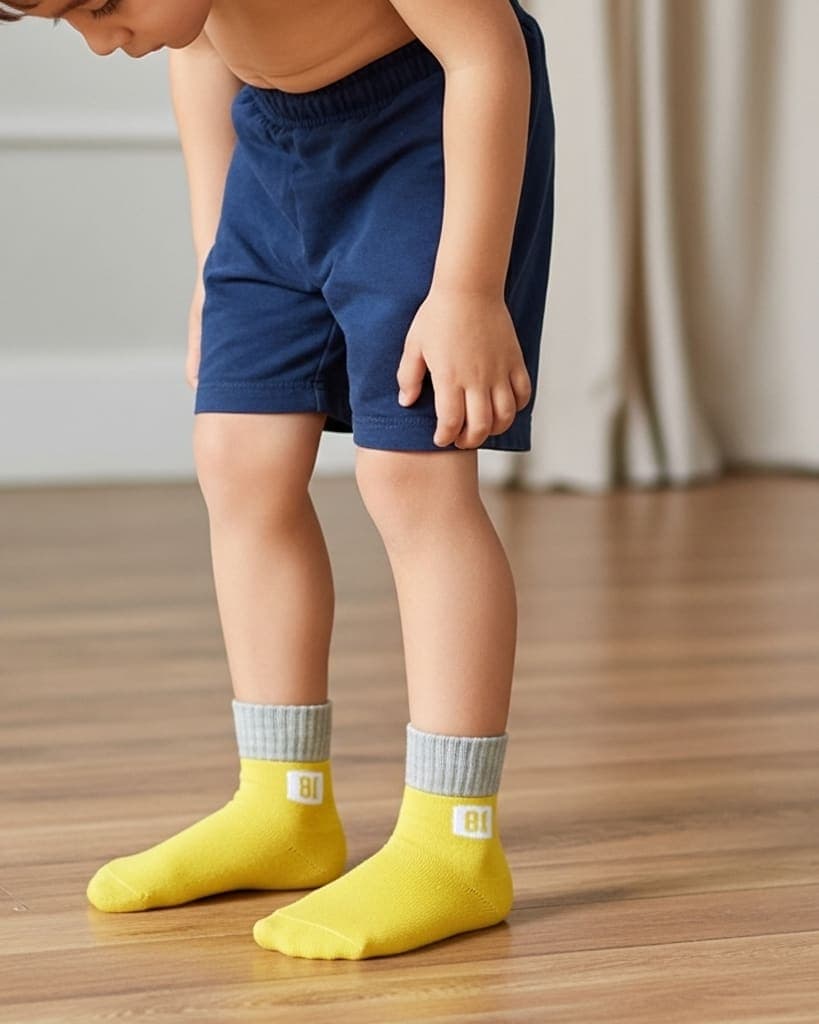 Unisex Yellow Ankle Socks with Grey Cuffs – Soft Cotton Blend