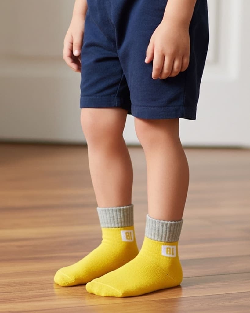 Unisex Yellow Ankle Socks with Grey Cuffs – Soft Cotton Blend hover