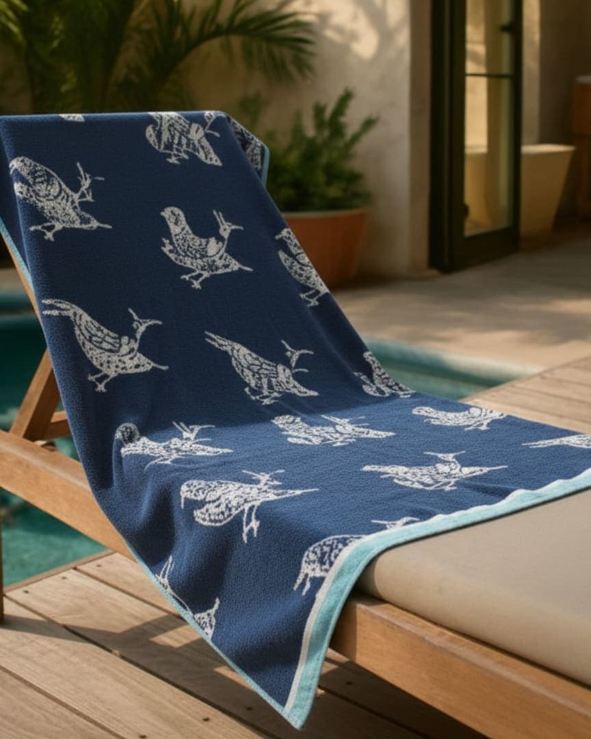 Quick Dry Cotton Blue Bath Towel with White Bird – 545 GSM, Large Size (130×70 cm) Soft & Super Absorbent hover