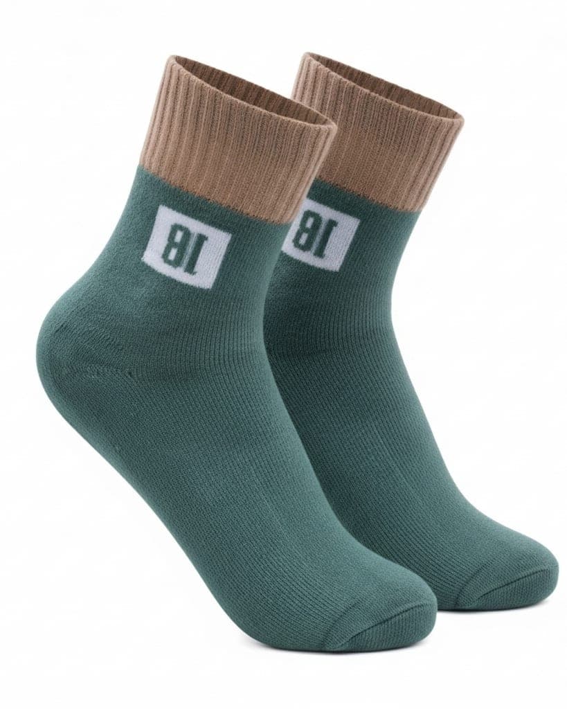 Unisex Green & Beige Casual Ankle Socks – Soft Cotton Blend Everyday Wear