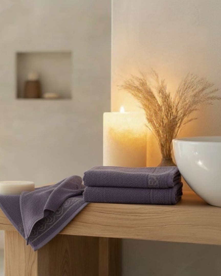 Premium Absorbent Lavender Purple Cotton Bath Towel with Elegant Border Design – 510 GSM, Large Size (130×65 cm)