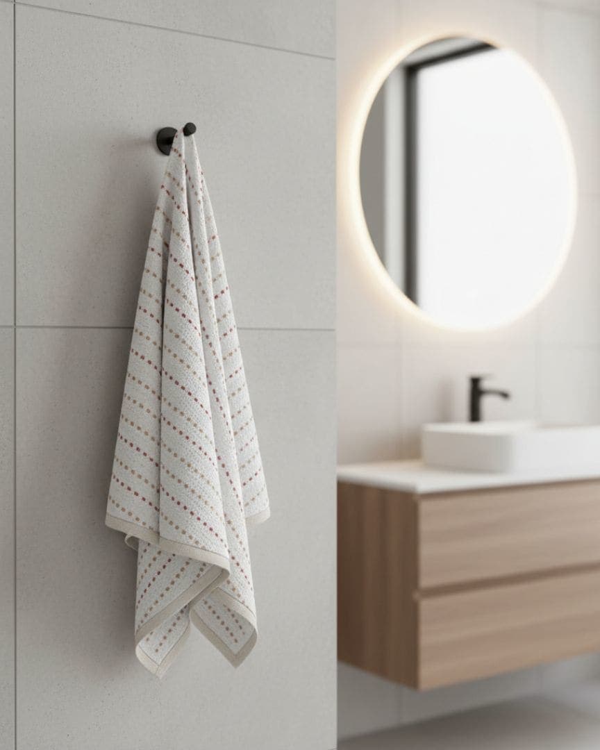 Super Absorbent White Multicolor Dotted Cotton Bath Towel – 480 GSM Large Size (130×75 cm) Soft & Quick Dry