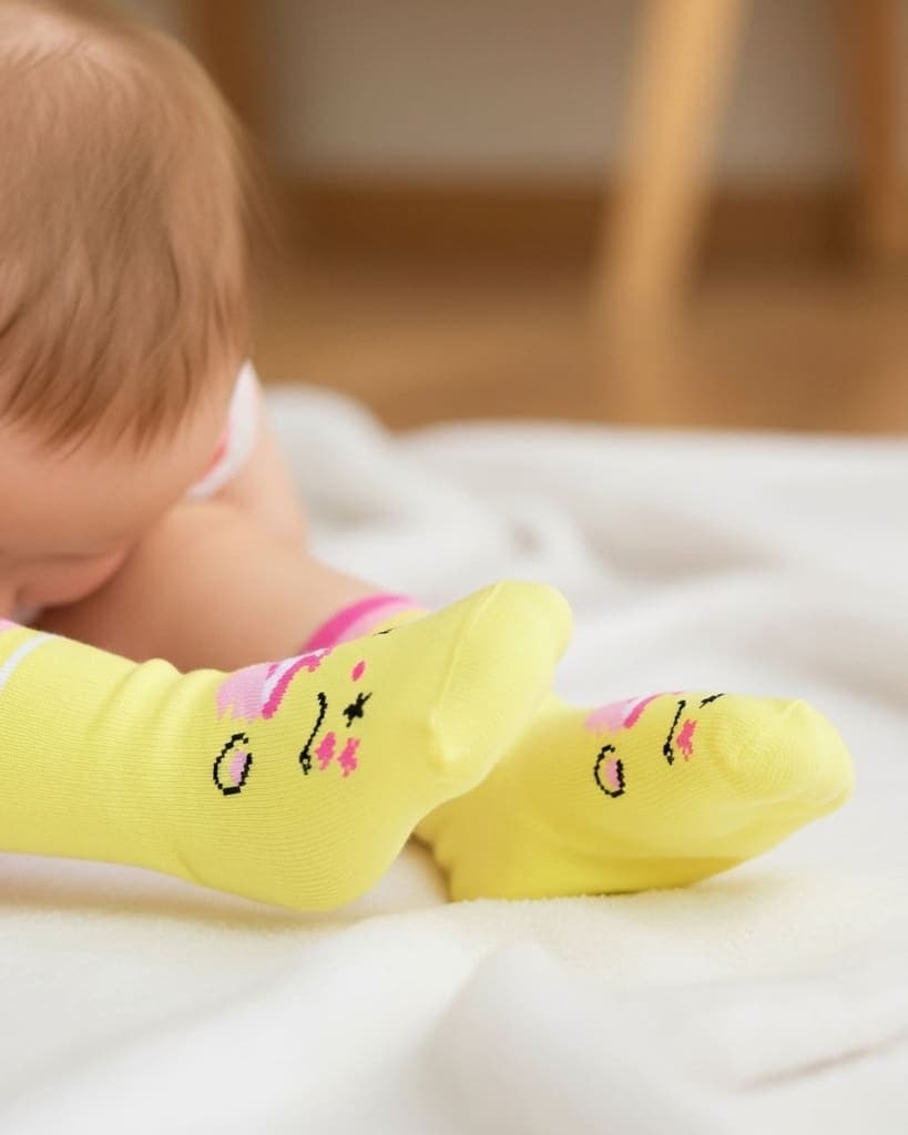 Kids’ Yellow Smiley Face Ankle Socks with Pink Accents hover