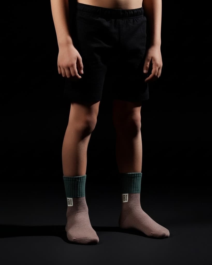 Two-Tone Crew Socks with Contrast Cuff – Brown & Teal hover