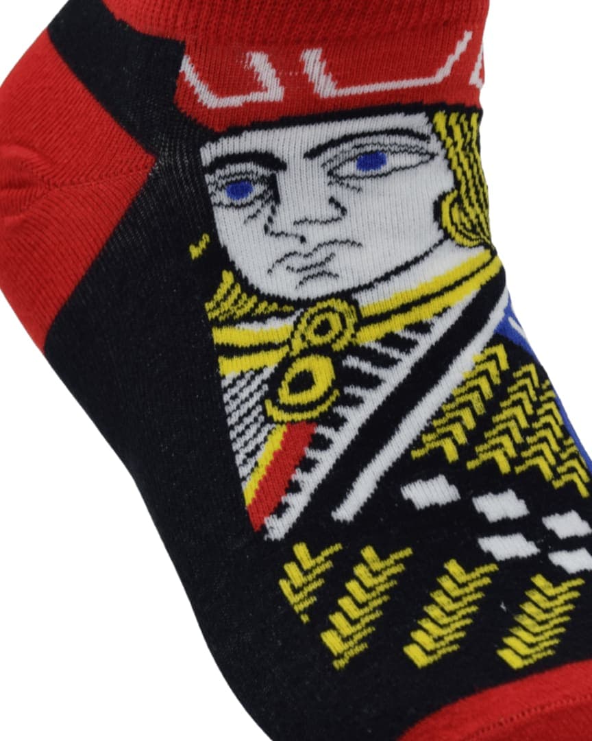 Playing Card Design Ankle Socks – Stylish Black & Red King Print for Men & Women