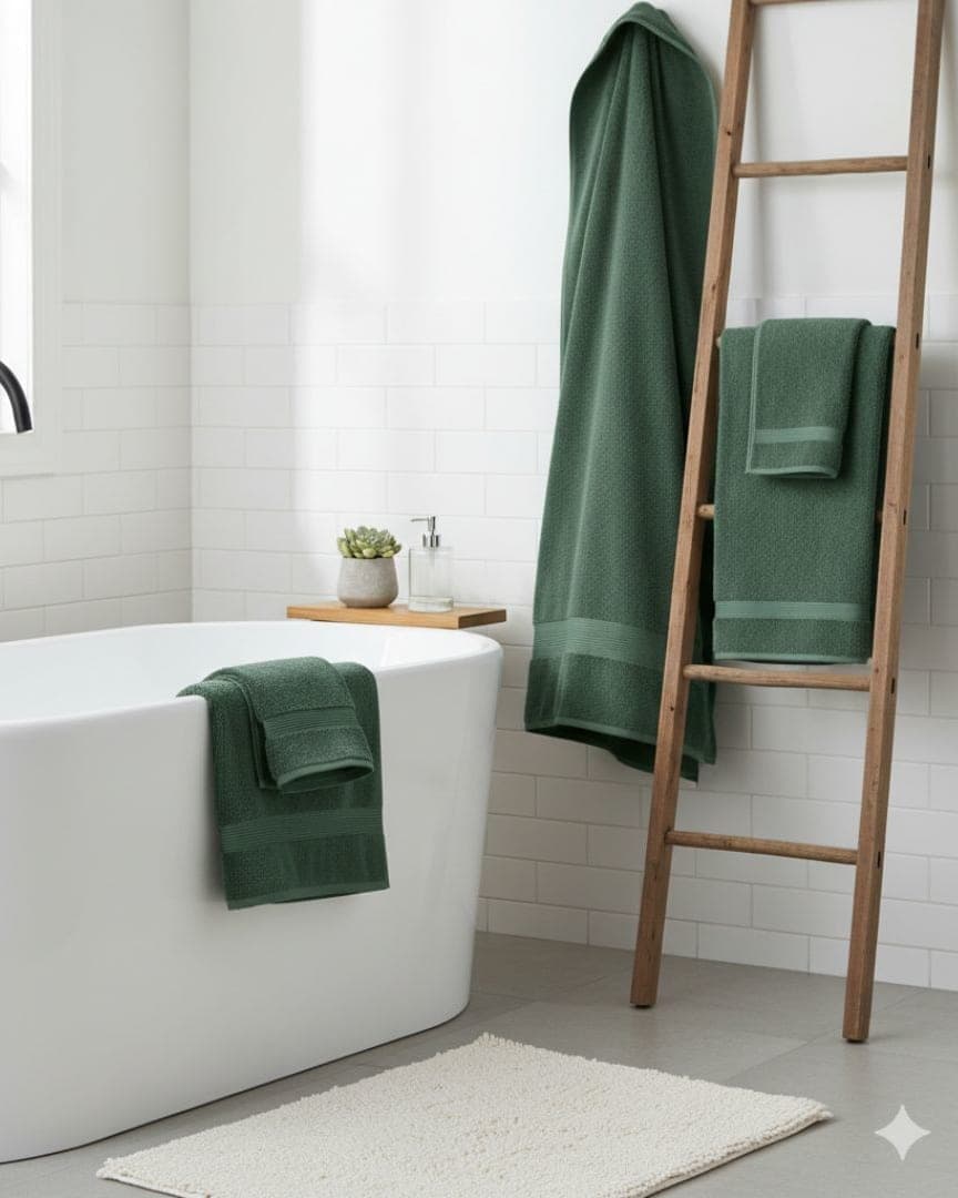 Luxury Quick Dry Forest Green Cotton Bath Towel – 640 GSM Large Size (140×70 cm) Ultra Soft & Super Absorbent hover