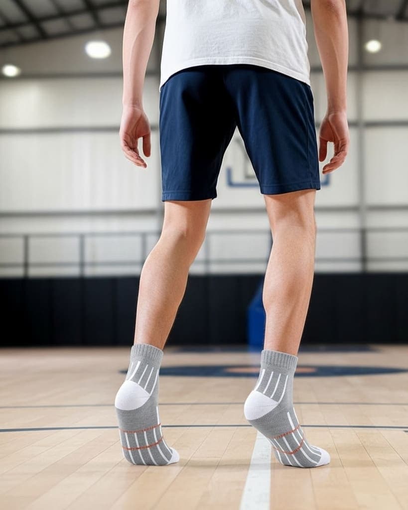 Men’s Ankle-Length Socks – Grey with White & Orange Pattern hover