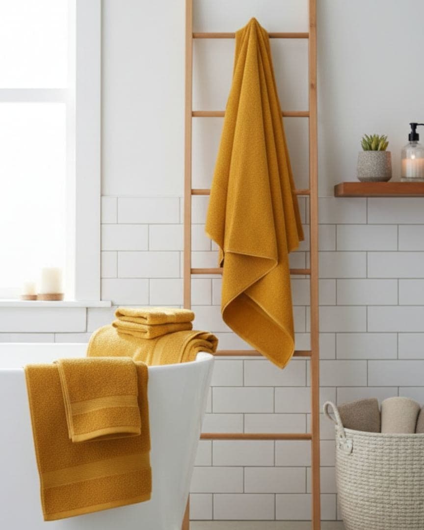 Super Absorbent Mustard Yellow Cotton Bath Towel – 470 GSM Large Size (140×65 cm) Soft & Quick Dry