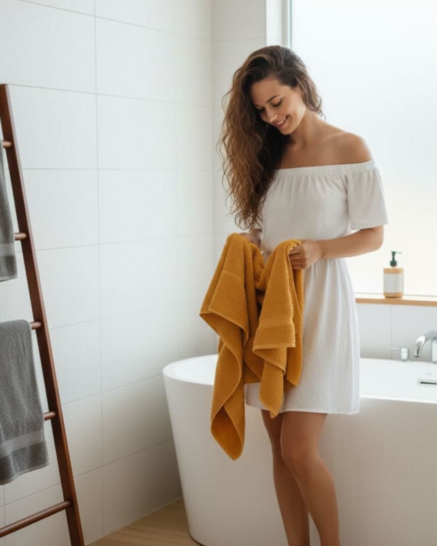 Super Absorbent Mustard Yellow Cotton Bath Towel – 470 GSM Large Size (140×65 cm) Soft & Quick Dry hover