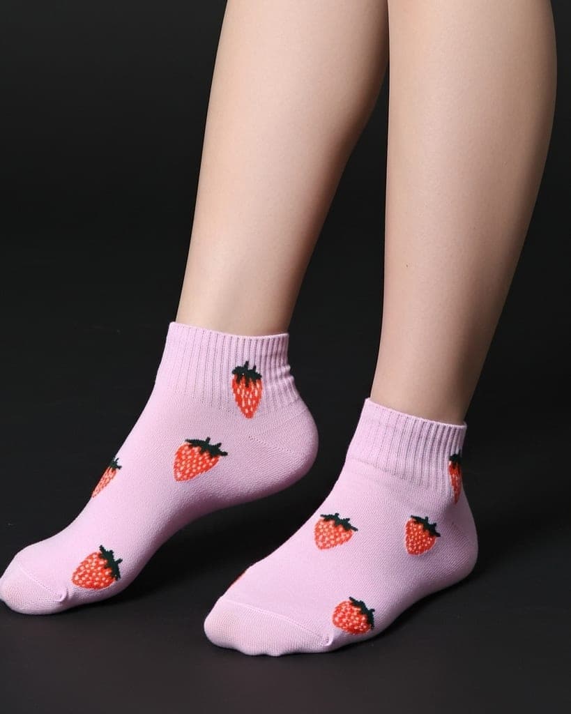 Pink Ankle Socks with Strawberry – Fun & Comfortable Cotton Blend hover