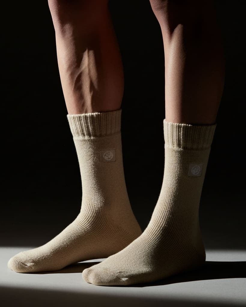 Premium Beige Woolen Crew Socks – Soft & Comfortable Daily Wear hover