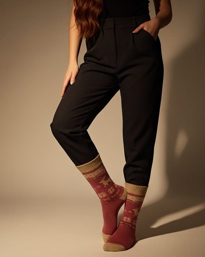 Pink & Beige Reindeer Woolen Socks – Warm, Soft & Stylish Winter Socks