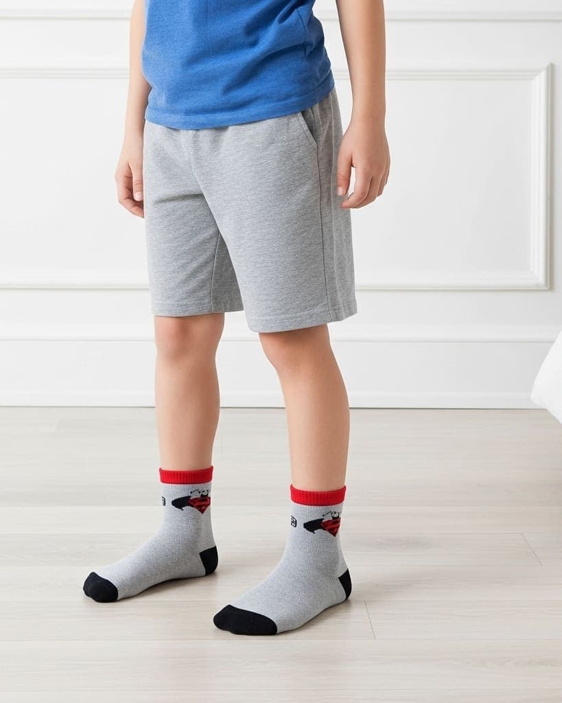 Kids Superman Socks – Grey & Red Superhero Design, Soft Cotton Blend