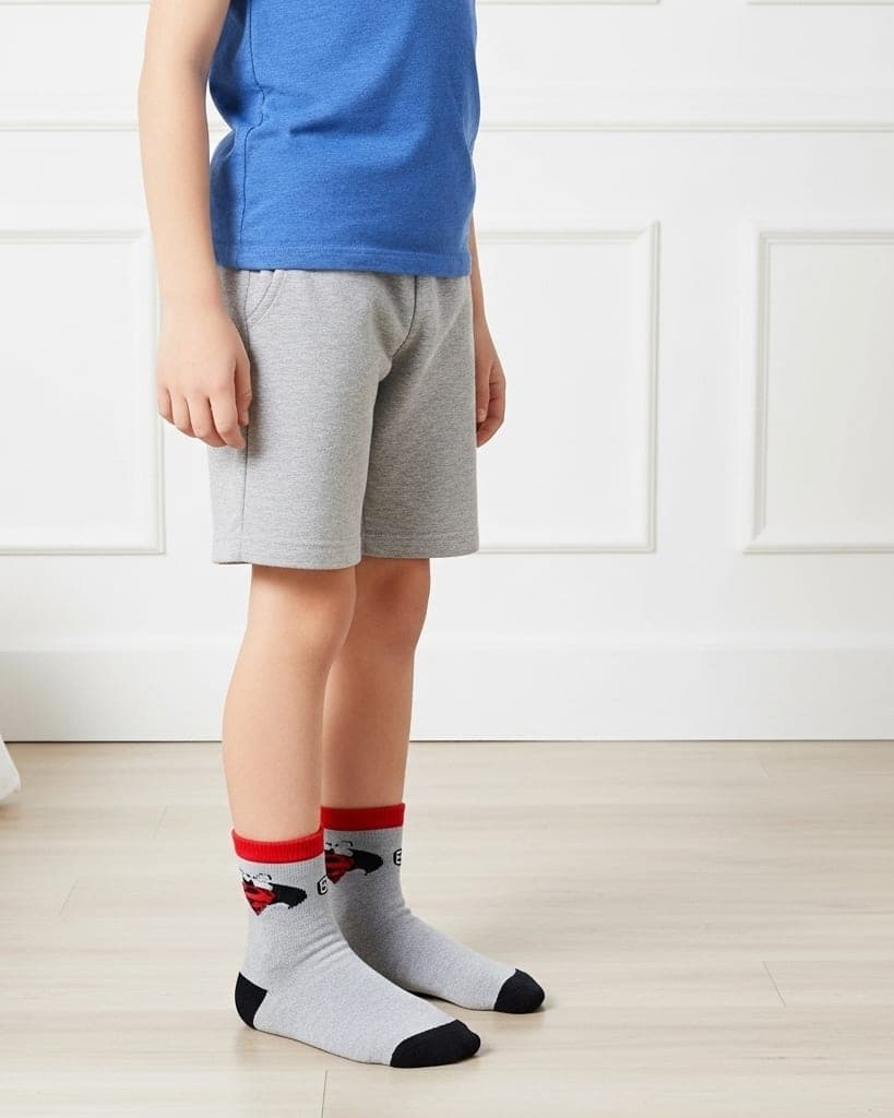 Kids Superman Socks – Grey & Red Superhero Design, Soft Cotton Blend hover