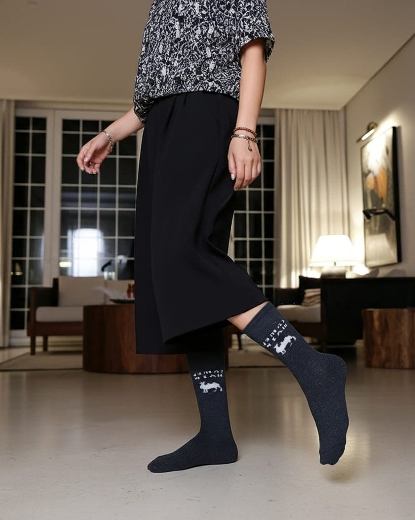 Premium Woolen Winter Socks – Dark Grey | Warm & Stylish Reindeer Pattern