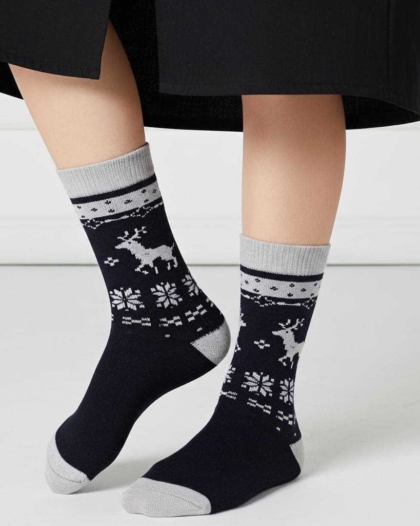 Premium Black Woolen Winter Socks with Reindeer Pattern | Ultra Warm & Soft hover