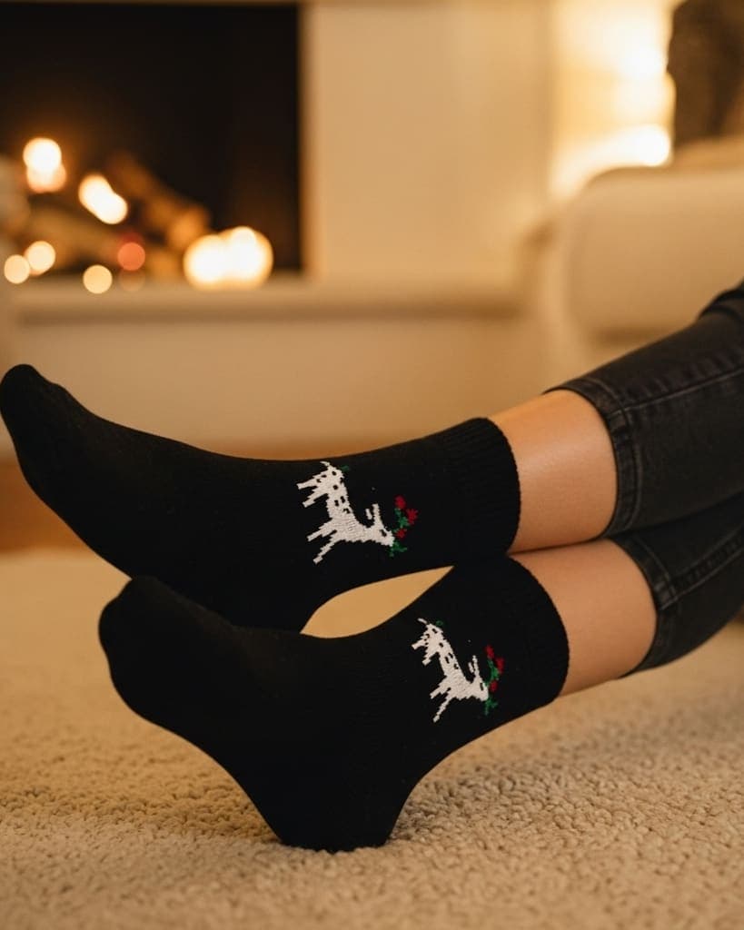 Winter Reindeer Wool Socks – Soft & Warm Thermal Socks for Men & Women (Black) hover