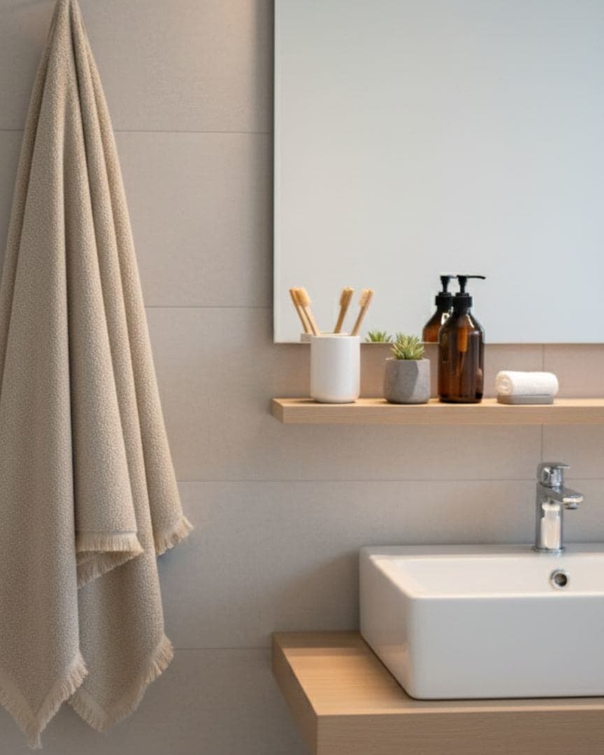 Quick Dry Beige Cotton Bath Towel – 690 GSM Extra Soft & Absorbent, Large Size (145×80 cm)