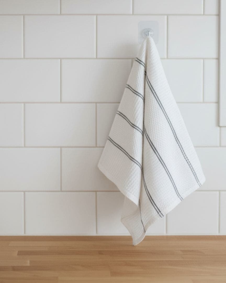 Modern Waffle Weave Cotton Kitchen Towel with Minimalist Grey Stripe