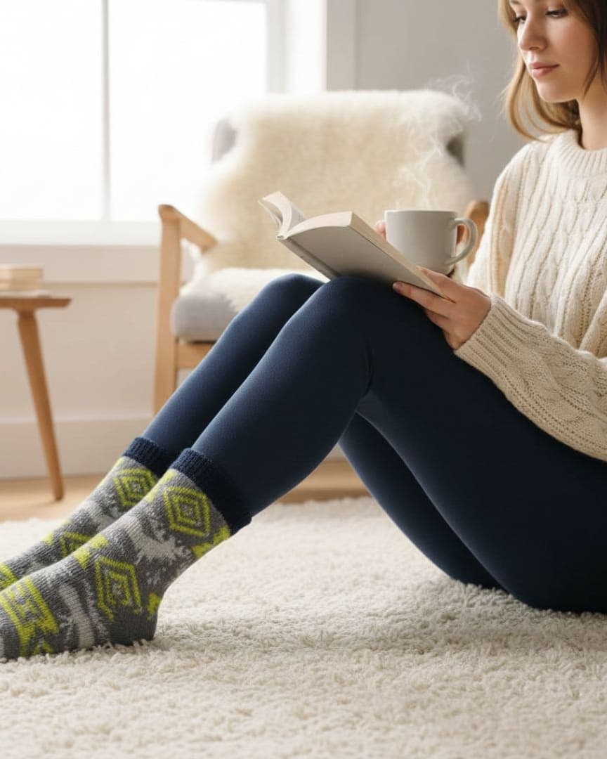 Grey & Yellow Woolen Thermal Socks | Soft Fleece-Lined Warm Winter Socks hover