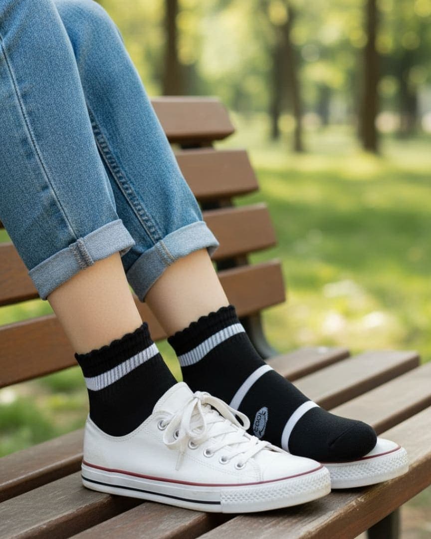 Black & White Striped Ankle Socks | Soft Cotton Casual Socks hover