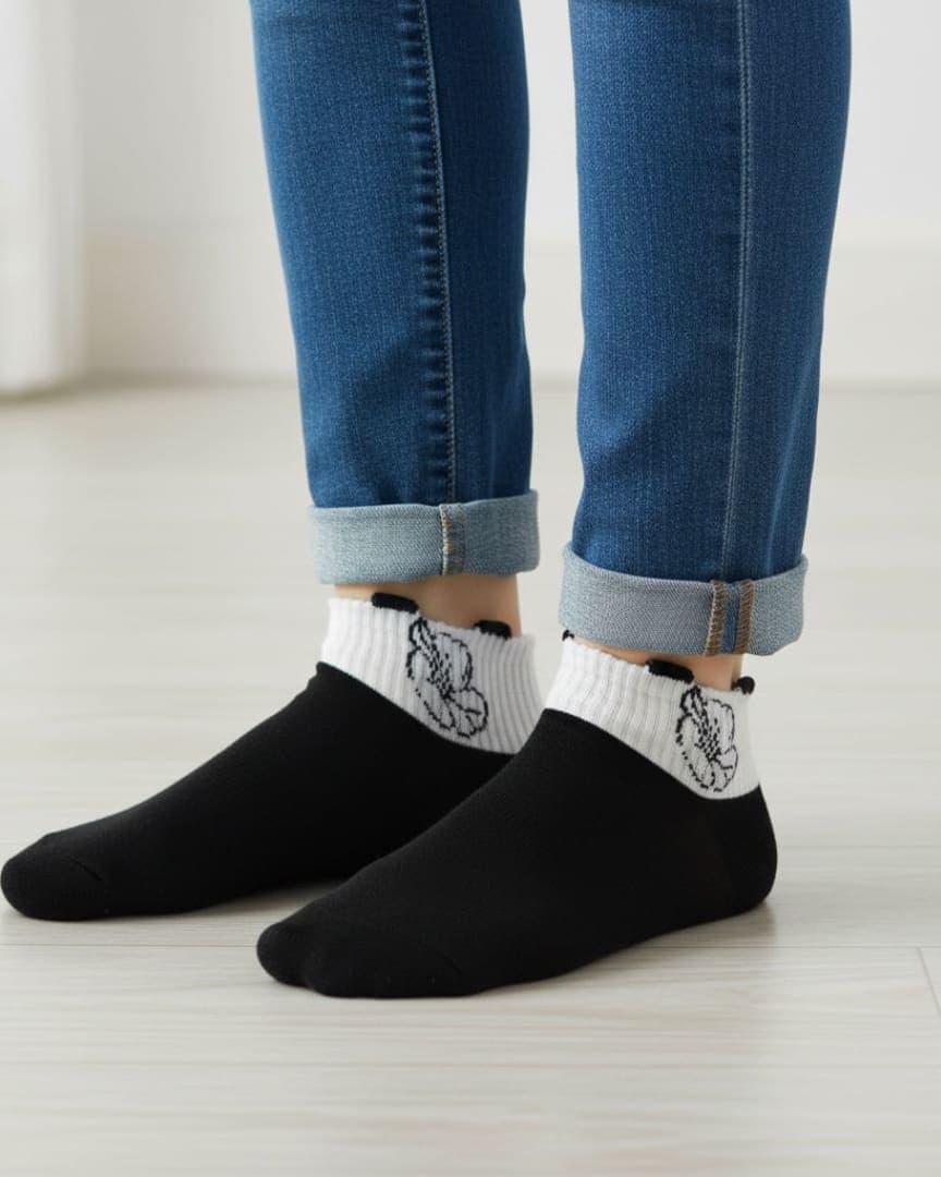 Black & White Cartoon Ankle Socks | Soft Cotton Stretch Socks hover