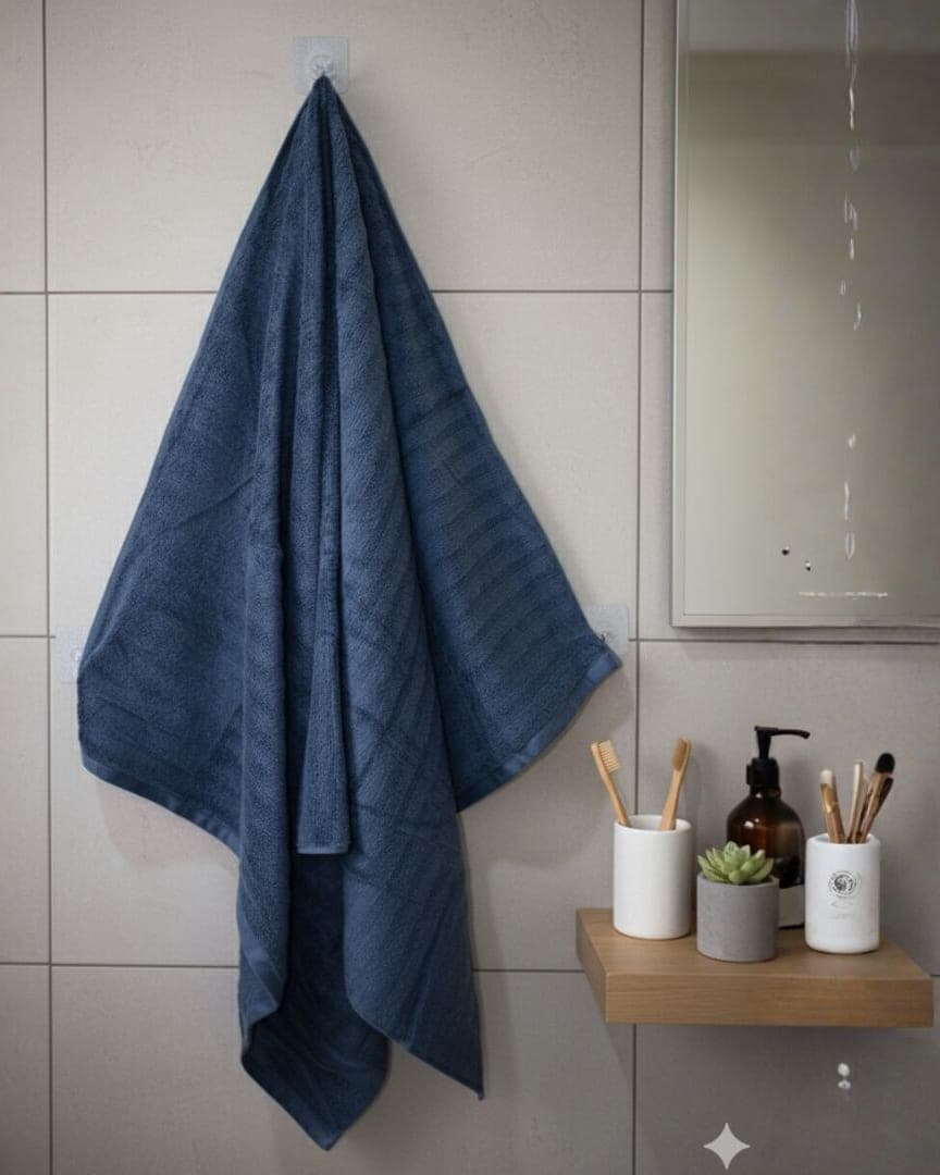 Lightweight Navy Blue Cotton Bath Towel – 400 GSM Large Size (130×75 cm) Soft & Quick Dry