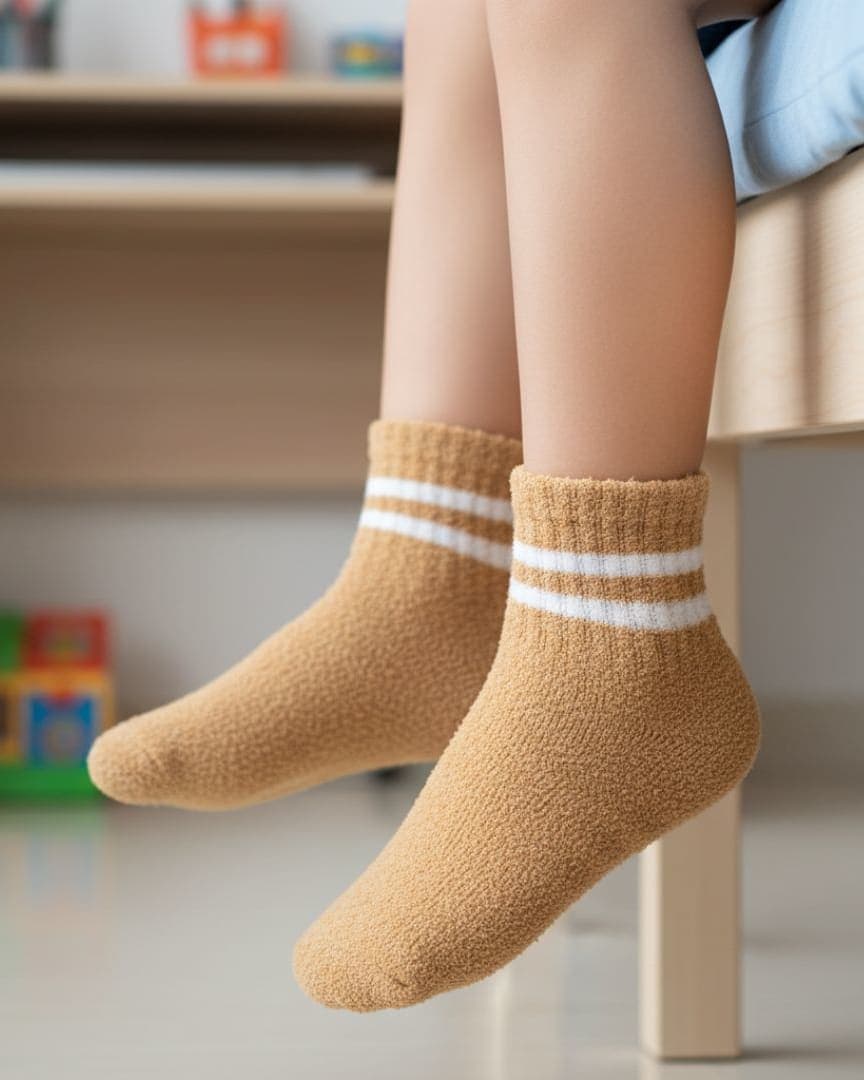 Ultra-Soft, Plush Sherpa Fleece Kids' Cozy Socks with White Stripe Detail – Warm & Snuggly Home Wear