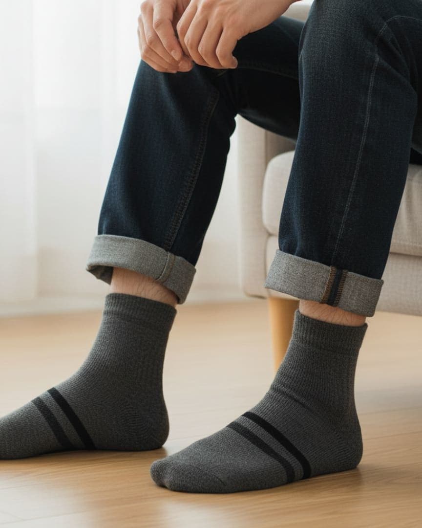 Men's/Unisex Premium Woolen Blend Crew Socks with Double Sport Stripe hover