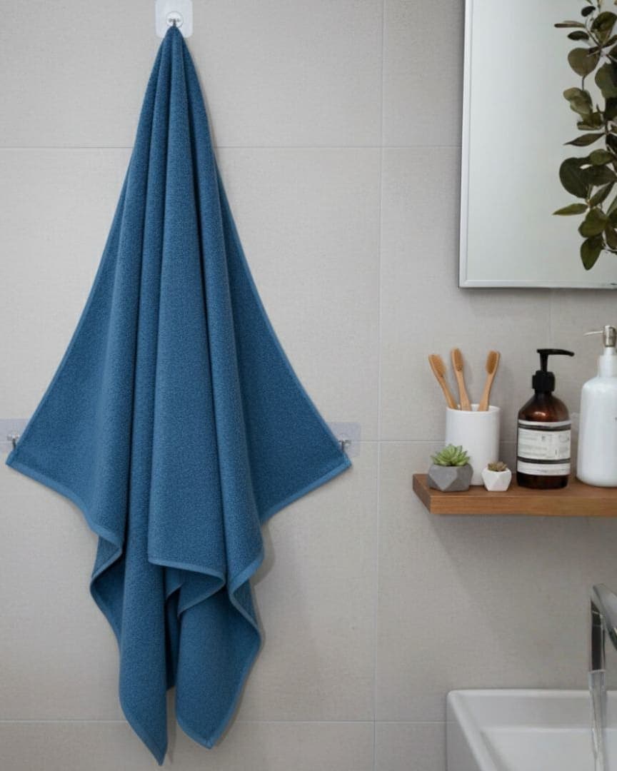 Sky Blue Cotton Bath Towel – 410 GSM Large Size (135×75 cm) Soft & Quick Dry