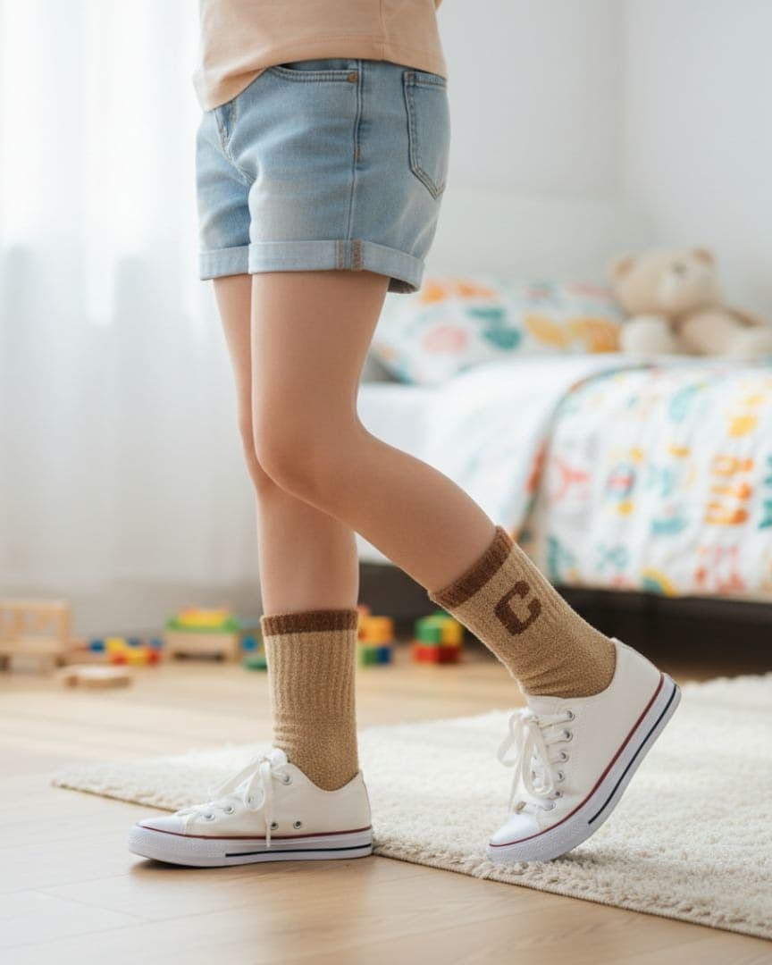 Ultra-Soft Fuzzy Khaki Crew Socks with Embroidered 'C' Logo hover
