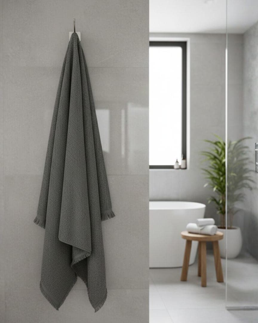 Quick Dry Charcoal Grey Textured Cotton Bath Towel – 685 GSM Extra Large (145×80 cm) Ultra Soft & Super Absorbent