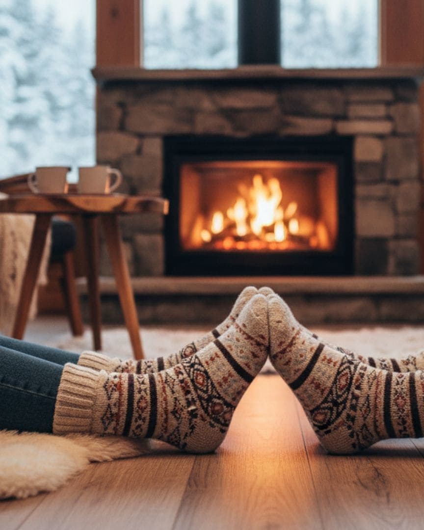 Rustic Fair Isle Unisex Winter Socks | Cozy Couples Socks for Fireplace Lounging
