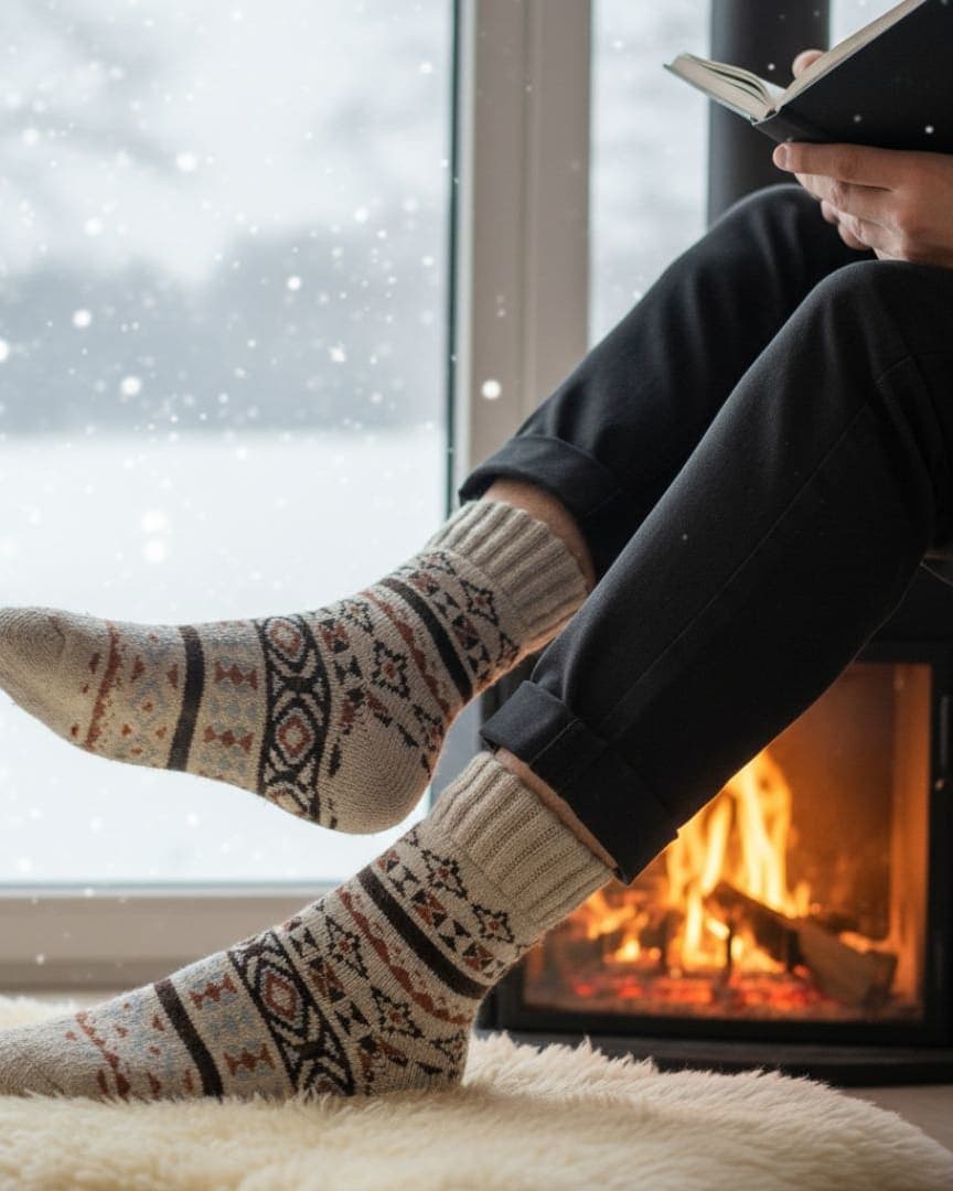 Rustic Fair Isle Unisex Winter Socks | Cozy Couples Socks for Fireplace Lounging hover