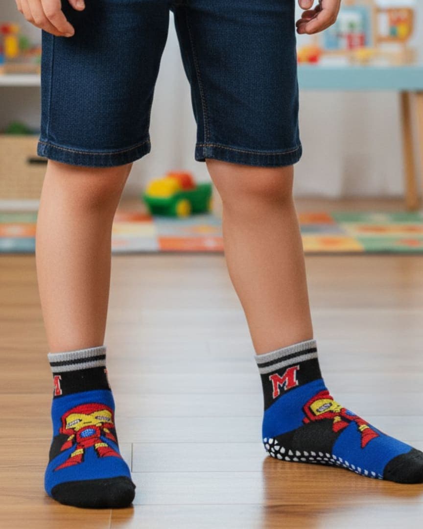 Breathable Cotton Kids' Anti-Skid Socks with Full Grip Sole and Bold Character Design hover