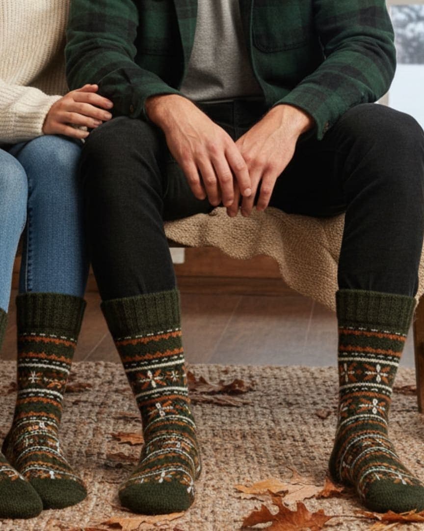 Rustic Forest Wool Blend Unisex Winter Socks | High-Cut Thermal Patterned Socks