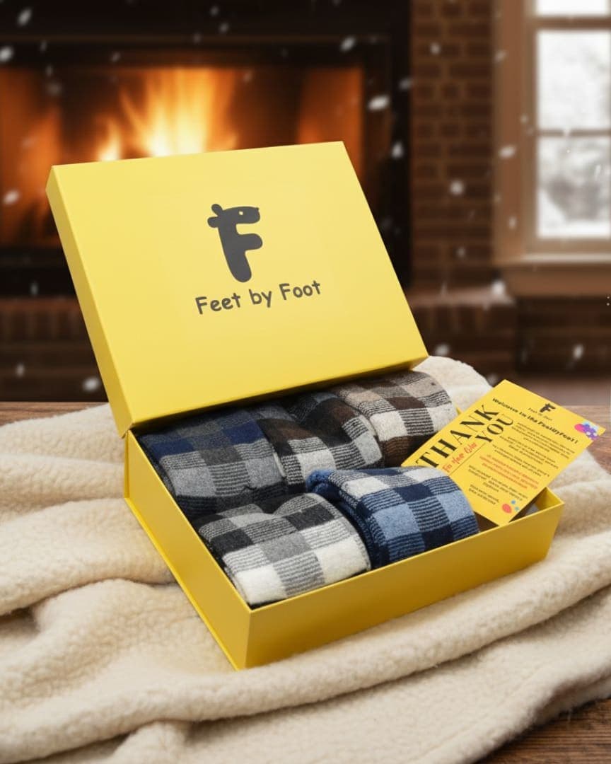 Premium Wool Checkered Socks Gift Box – 5 Pair Set | Cozy Winter Socks