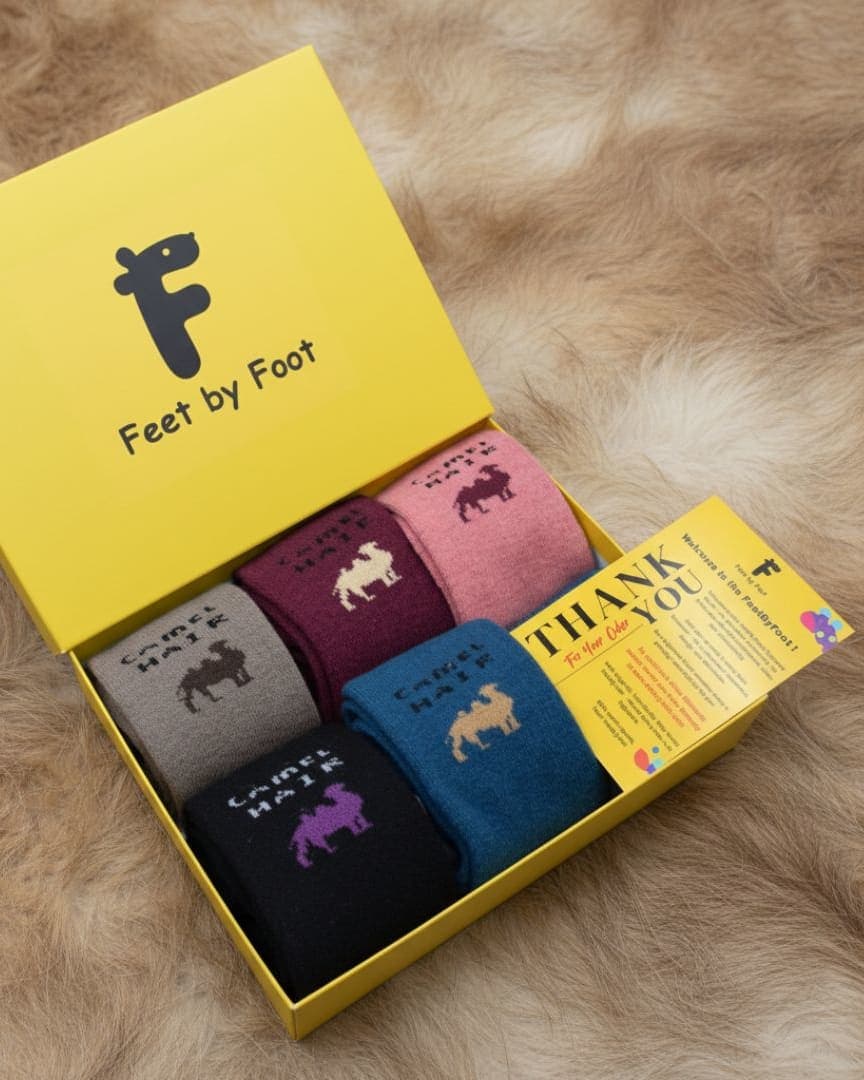 Premium Women's Thermal Camel Hair Blend Socks 5-Pack Gift Box – Ultimate Warmth & Colorful Style