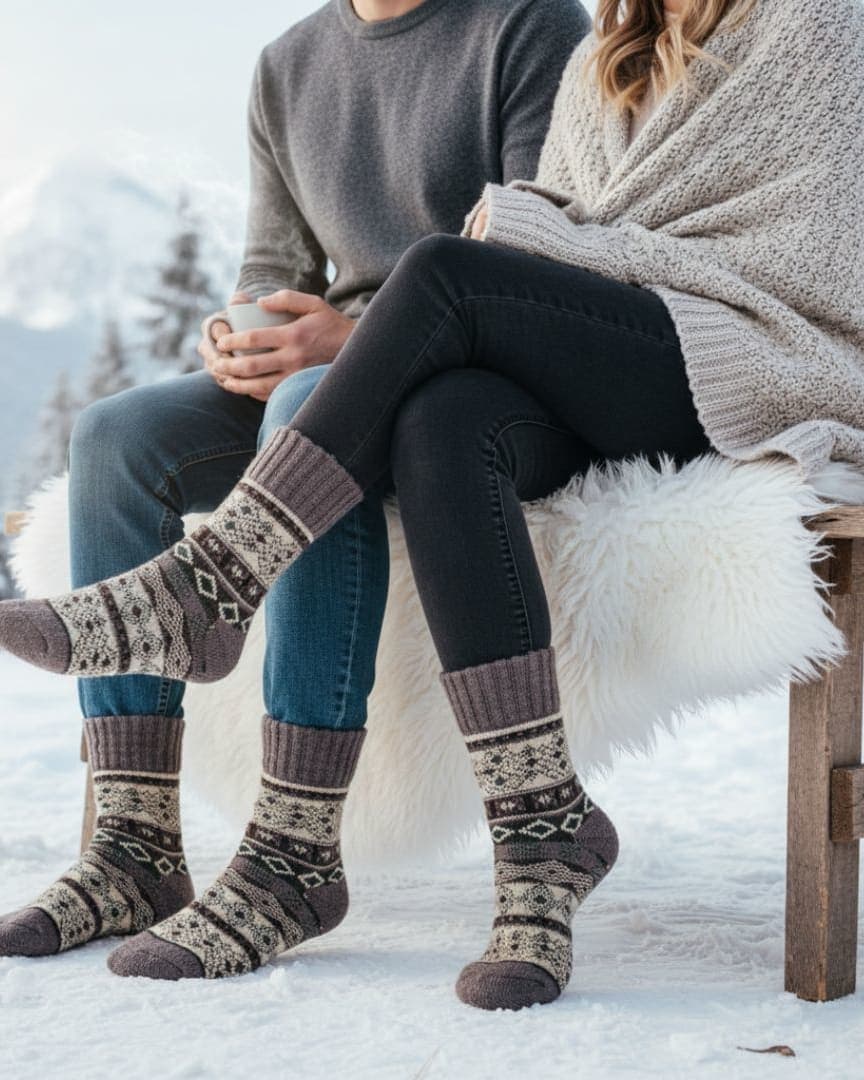 Thermal Unisex Winter Socks | Thick Knit Geometric Pattern Hiking Socks